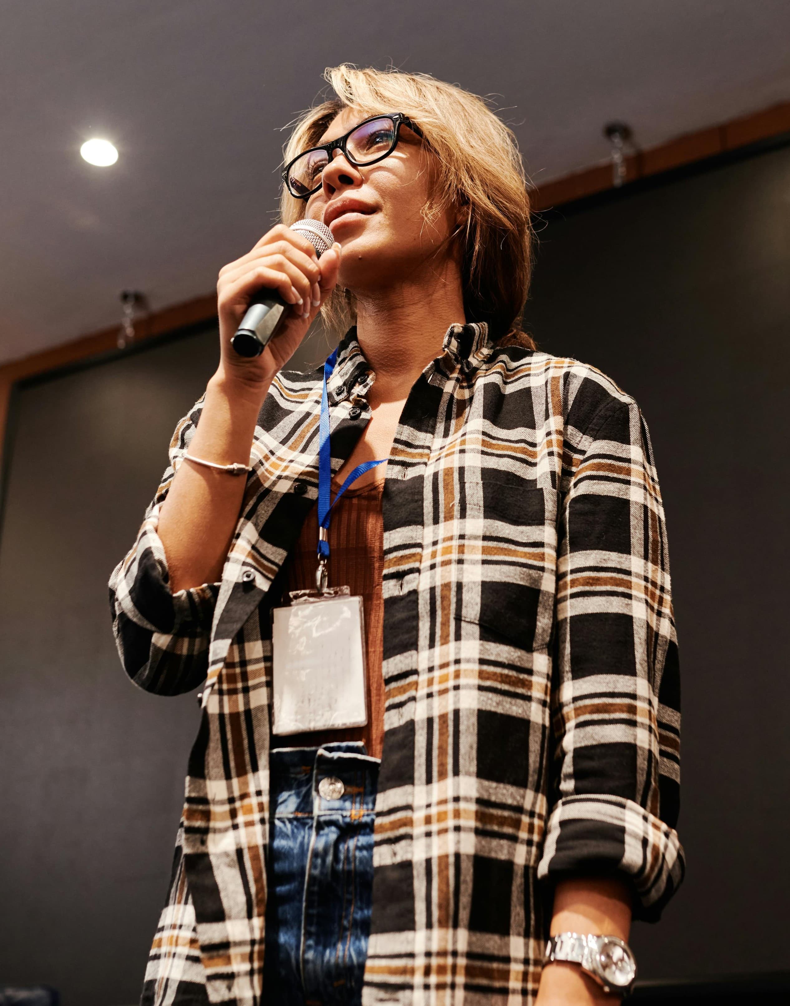 Student speaker presenting to an audience